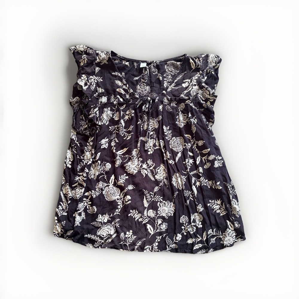 Old Navy Floral Back White Cottage Sheer Tank Top Sz XL
